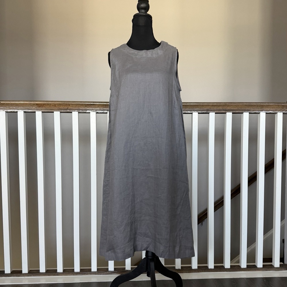 Lintico NWT 100% Linen Sienna Sleeveless Midi Dress Gray Small Lagenlook Boho